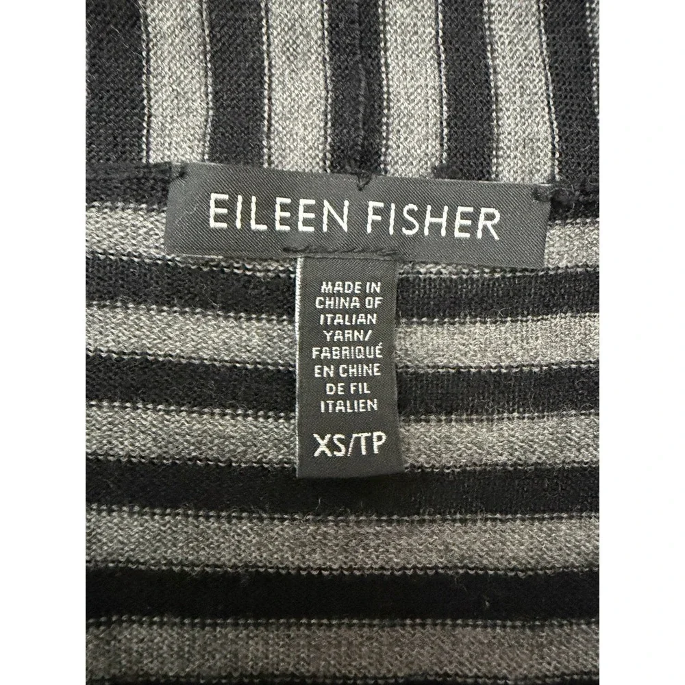 Eileen Fisher Cardigan XS 100% Merino Wool Striped Knit Sweater‎ Women's #YZ5-3